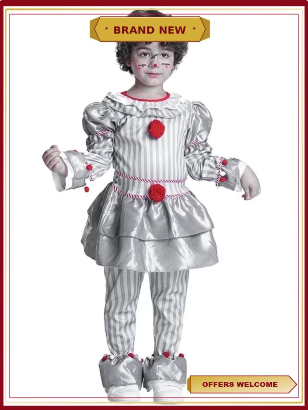 Kids Clown Costume Halloween Fancy Dress Suit for Boys Girls Party